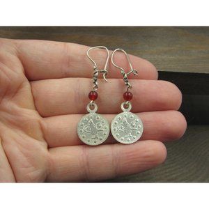 Sterling Silver Unusual Symbols Dangle Earrings Vintage Wedding Engagement